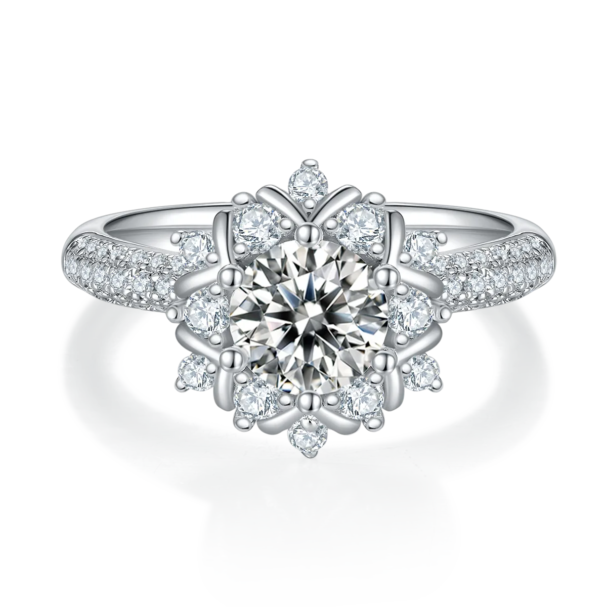 Flower S925 White-Gold-Plated Silver Lab-Grown Diamond Wedding Band Women's Ring 1ct D
