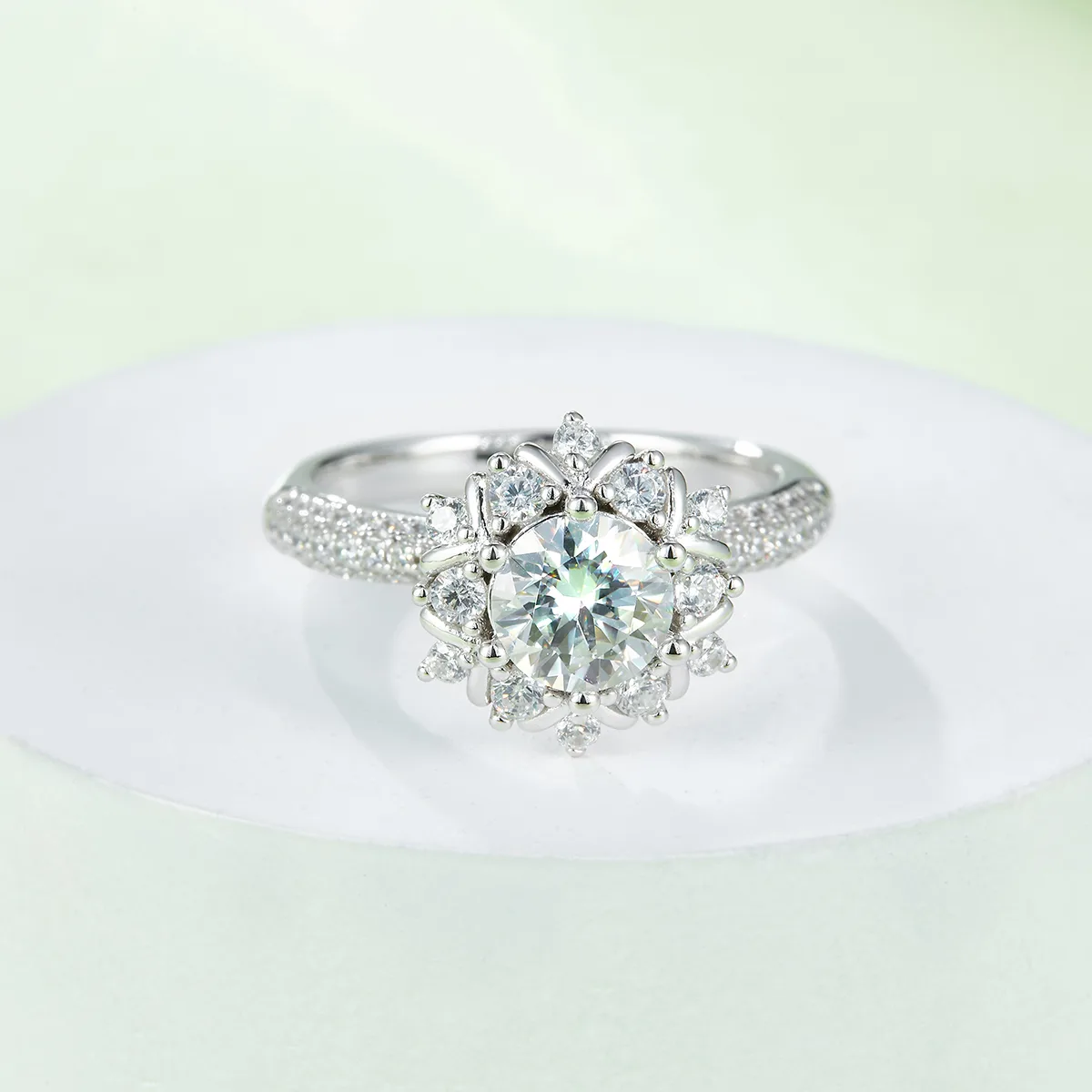 Flower S925 White-Gold-Plated Silver Lab-Grown Diamond Wedding Band Women's Ring 1ct D