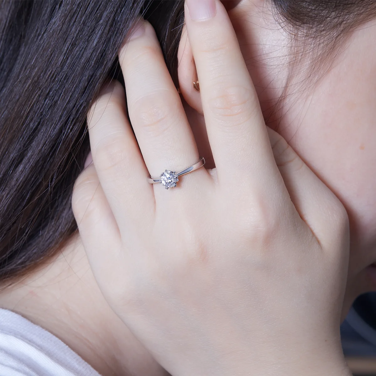 Straight-Band Classic Snowflake S925 White-Gold-Plated Silver Lab-Grown Diamond Wedding Band Women's Ring 0.5ct D