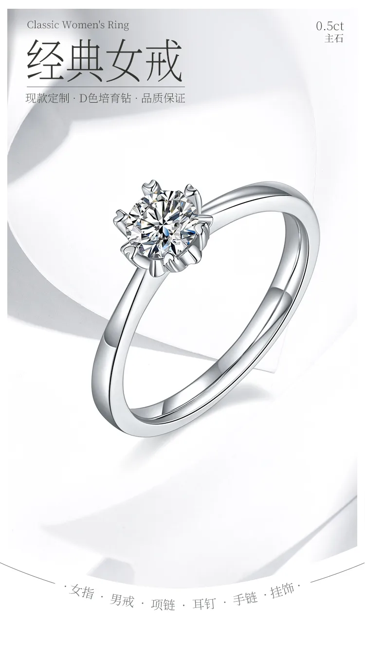 Straight-Band Classic Snowflake S925 White-Gold-Plated Silver Lab-Grown Diamond 
