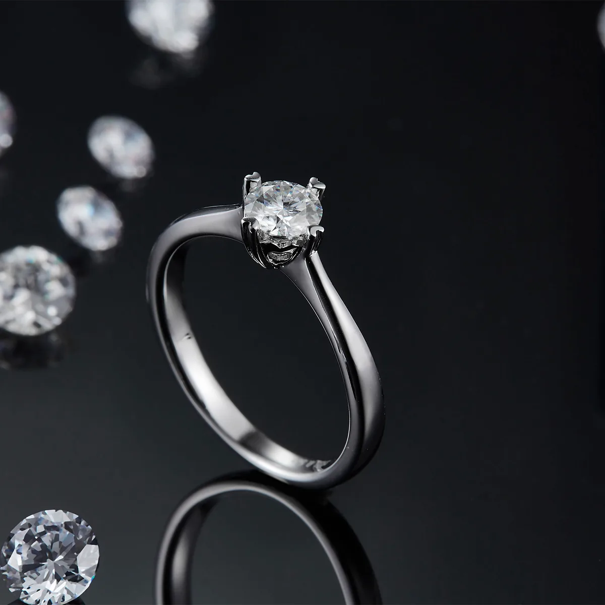 Straight-Band S925 White-Gold-Plated Silver Lab-Grown Diamond Engagement Ring Women's Ring 0.5ct D