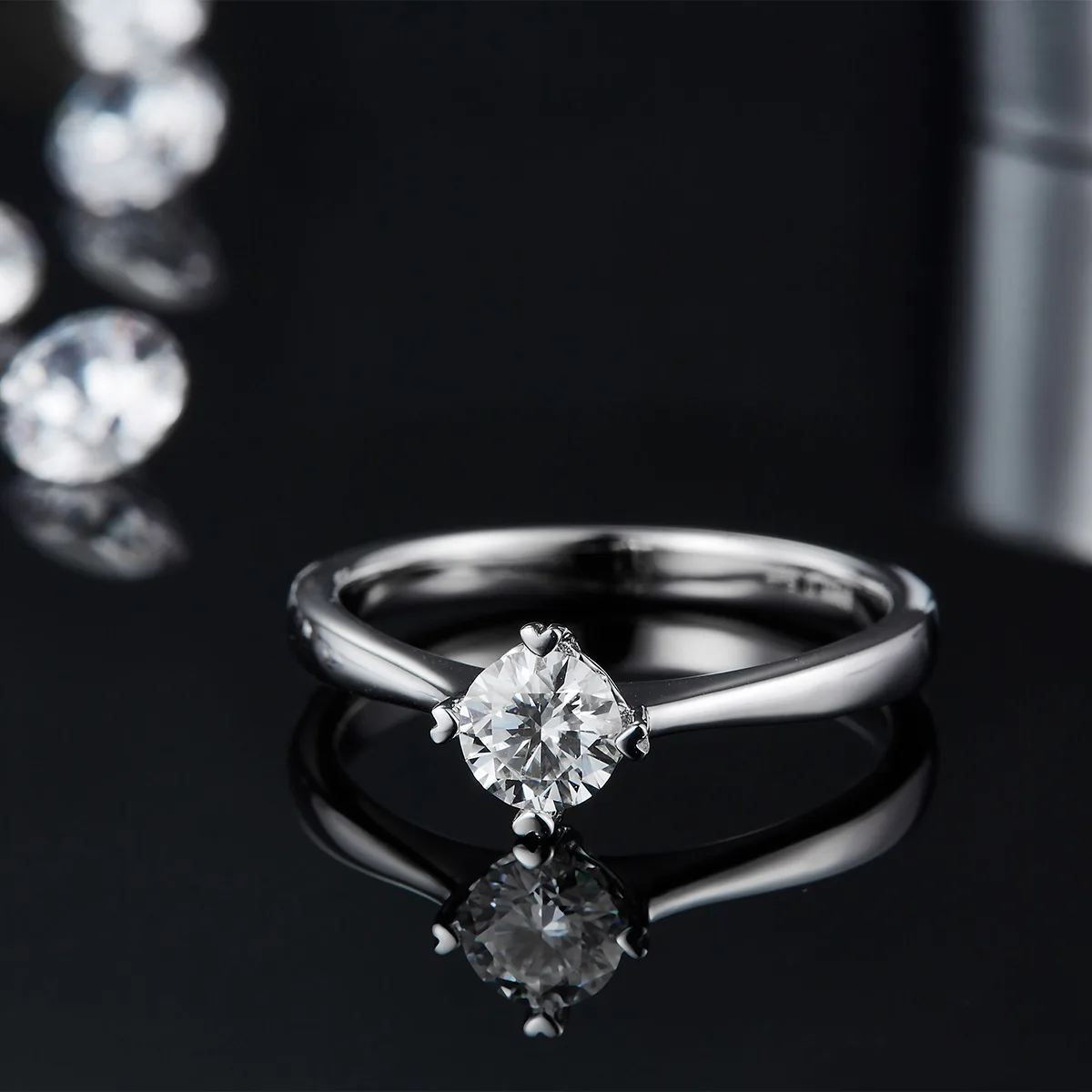 Straight-Band S925 White-Gold-Plated Silver Lab-Grown Diamond Engagement Ring Women's Ring 0.5ct D