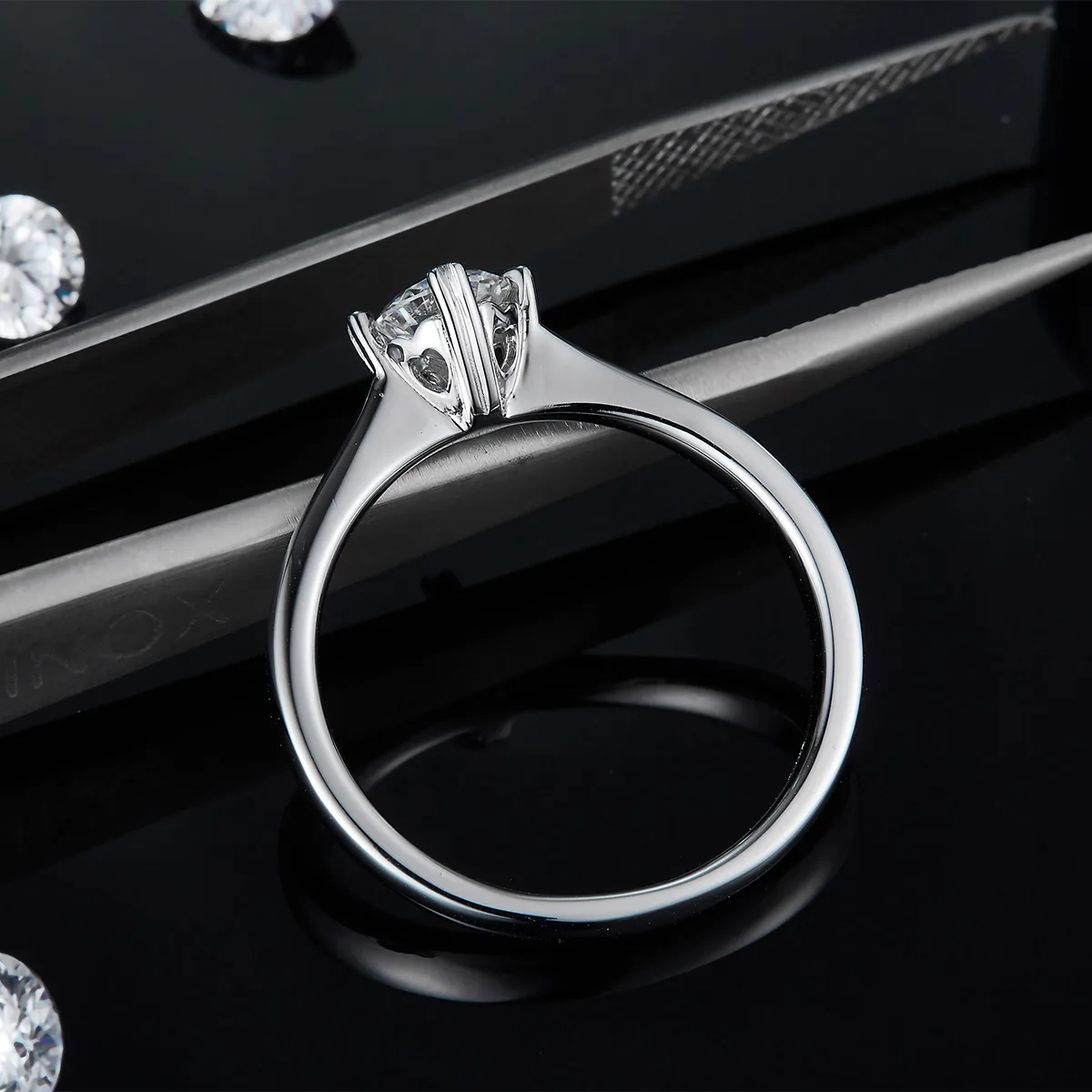 Straight-Band S925 White-Gold-Plated Silver Lab-Grown Diamond Engagement Ring Women's Ring 0.5ct D