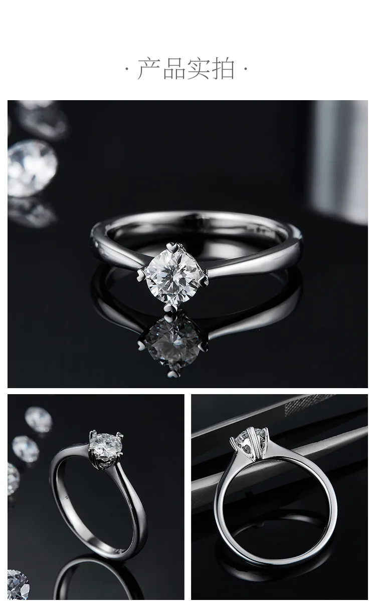 Straight-Band S925 White-Gold-Plated Silver Lab-Grown Diamond Engagement Ring Wo