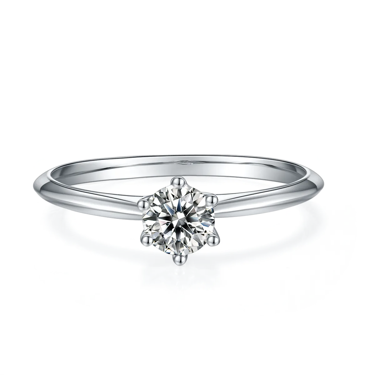 Straight-Band Classic T Six-Prong S925 White-Gold-Plated Silver Lab-Grown Diamond Engagement Ring Women's Ring 0.5ct D