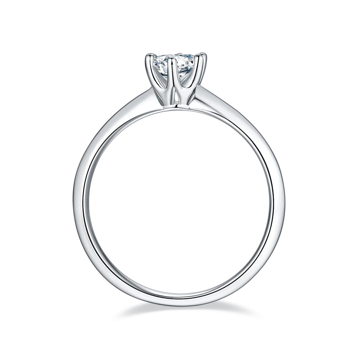 Straight-Band Classic T Six-Prong S925 White-Gold-Plated Silver Lab-Grown Diamond Engagement Ring Women's Ring 0.5ct D