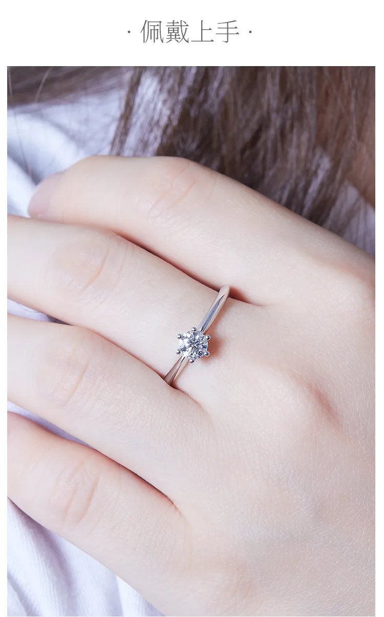 Straight-Band Classic T Six-Prong S925 White-Gold-Plated Silver Lab-Grown Diamon