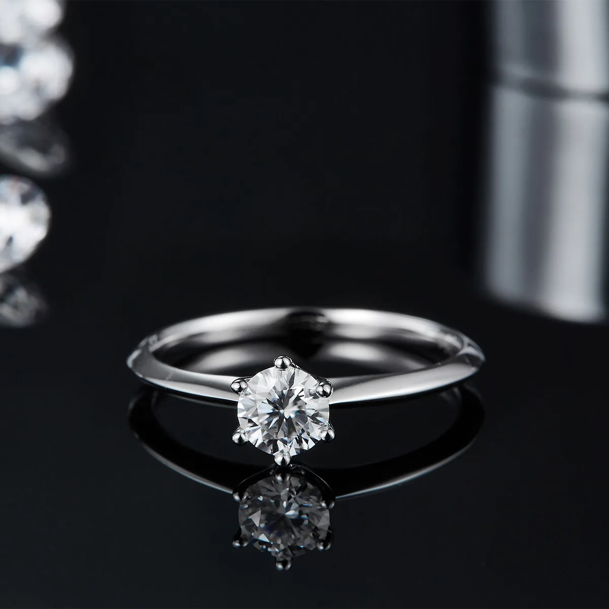 Straight-Band Classic T Six-Prong S925 White-Gold-Plated Silver Lab-Grown Diamond Engagement Ring Women's Ring 0.5ct D