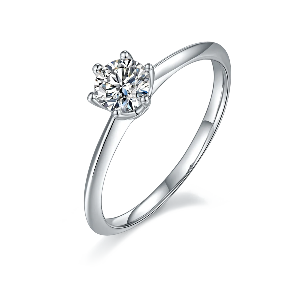 Straight-Band Classic T Six-Prong S925 White-Gold-Plated Silver Lab-Grown Diamond Engagement Ring Women's Ring 0.5ct D