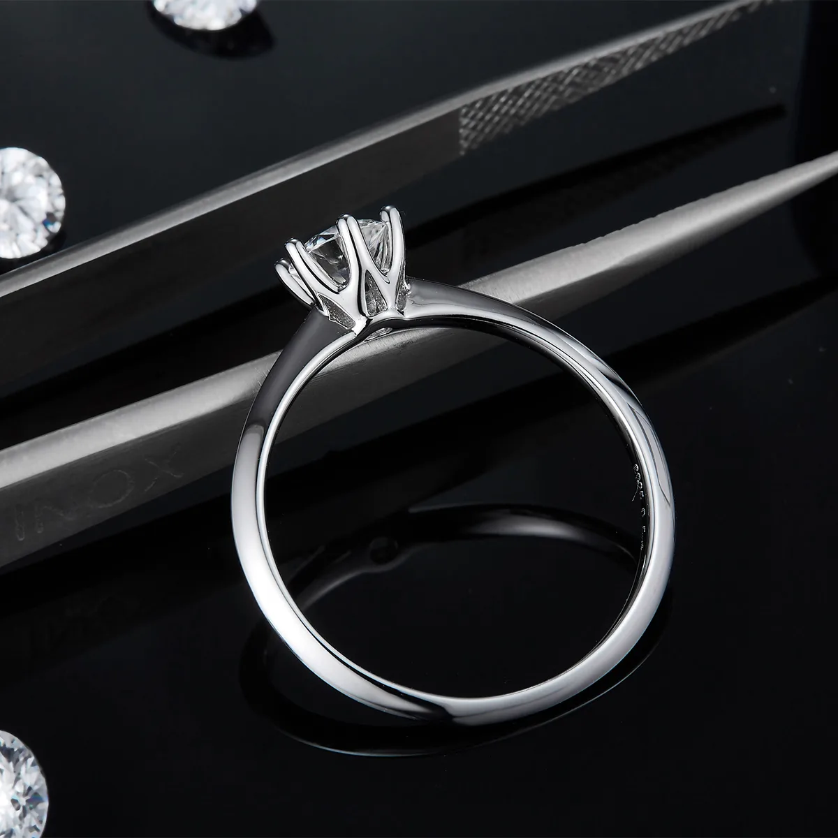 Straight-Band Classic T Six-Prong S925 White-Gold-Plated Silver Lab-Grown Diamond Engagement Ring Women's Ring 0.5ct D