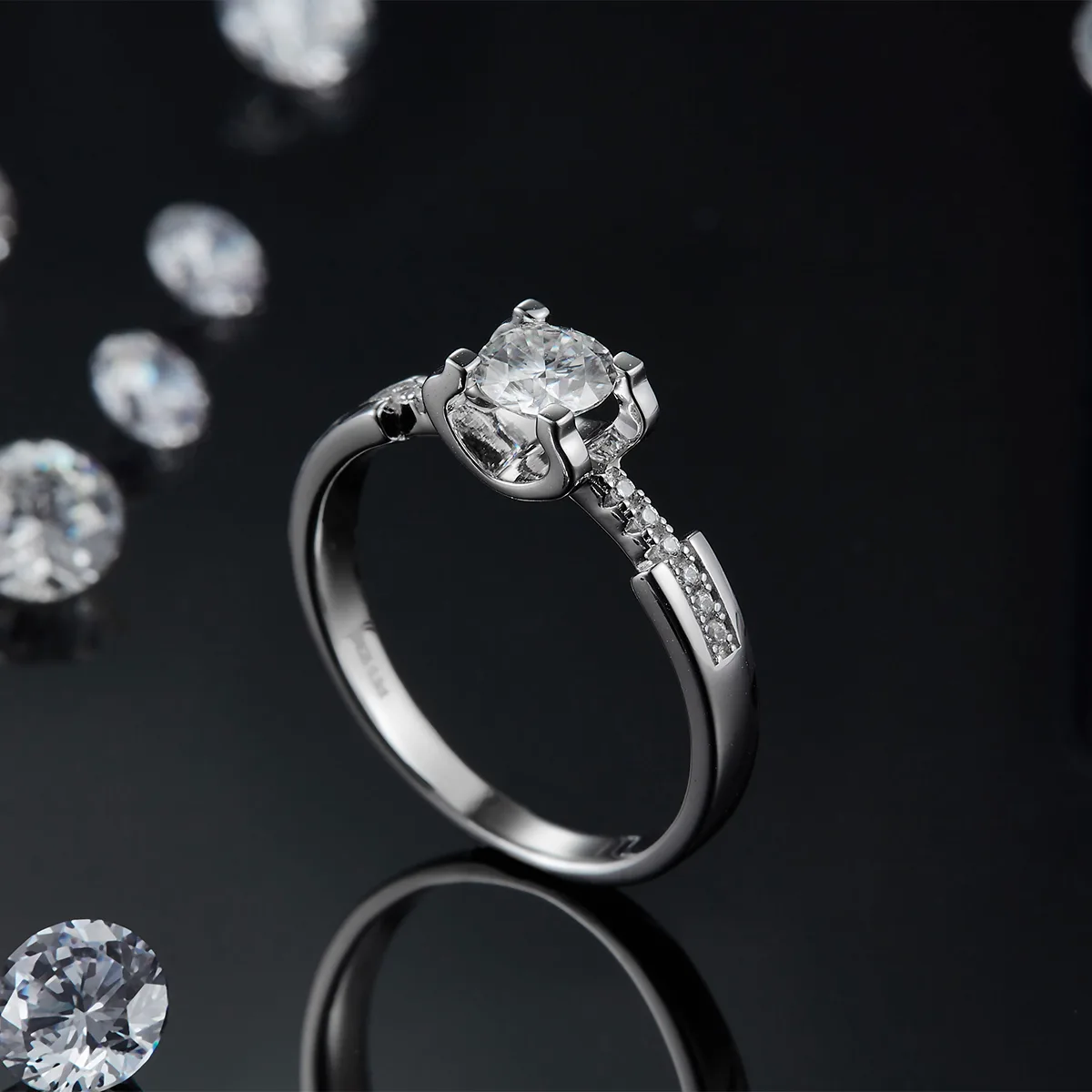 Micro-Pavé Ox Small S925 White-Gold-Plated Silver Lab-Grown Diamond Engagement Ring Women's Ring 0.5ct D
