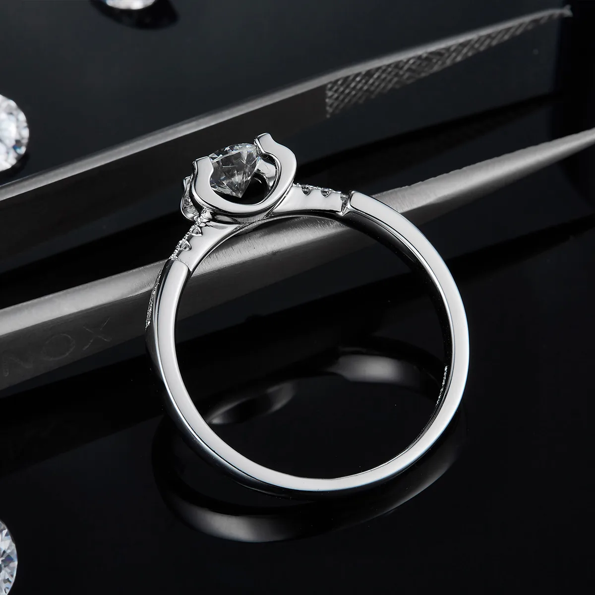 Micro-Pavé Ox Small S925 White-Gold-Plated Silver Lab-Grown Diamond Engagement Ring Women's Ring 0.5ct D