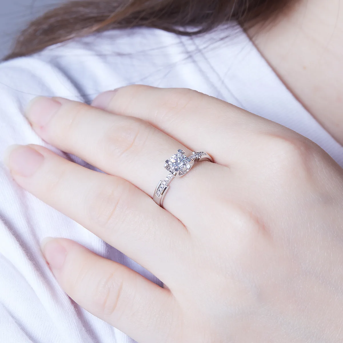 Micro-Pavé Ox Small S925 White-Gold-Plated Silver Lab-Grown Diamond Engagement Ring Women's Ring 0.5ct D