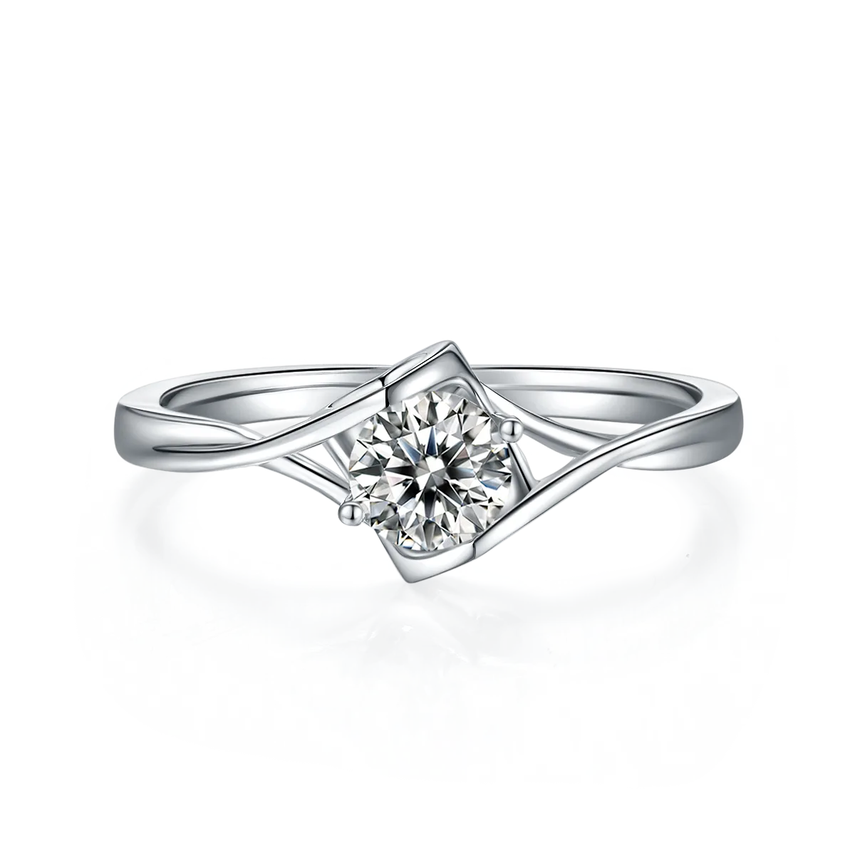 Twisted-Band Angel's Kiss S925 White-Gold-Plated Silver Lab-Grown Diamond Proposal Ring Women's Ring 0.5ct D