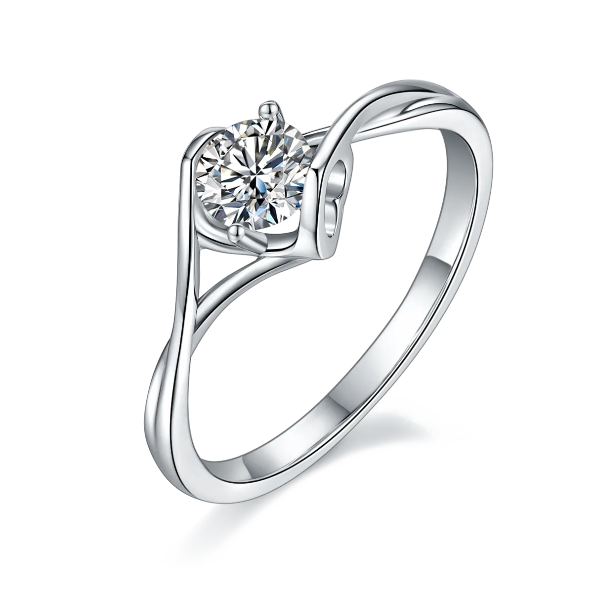 Twisted-Band Angel's Kiss S925 White-Gold-Plated Silver Lab-Grown Diamond Proposal Ring Women's Ring 0.5ct D