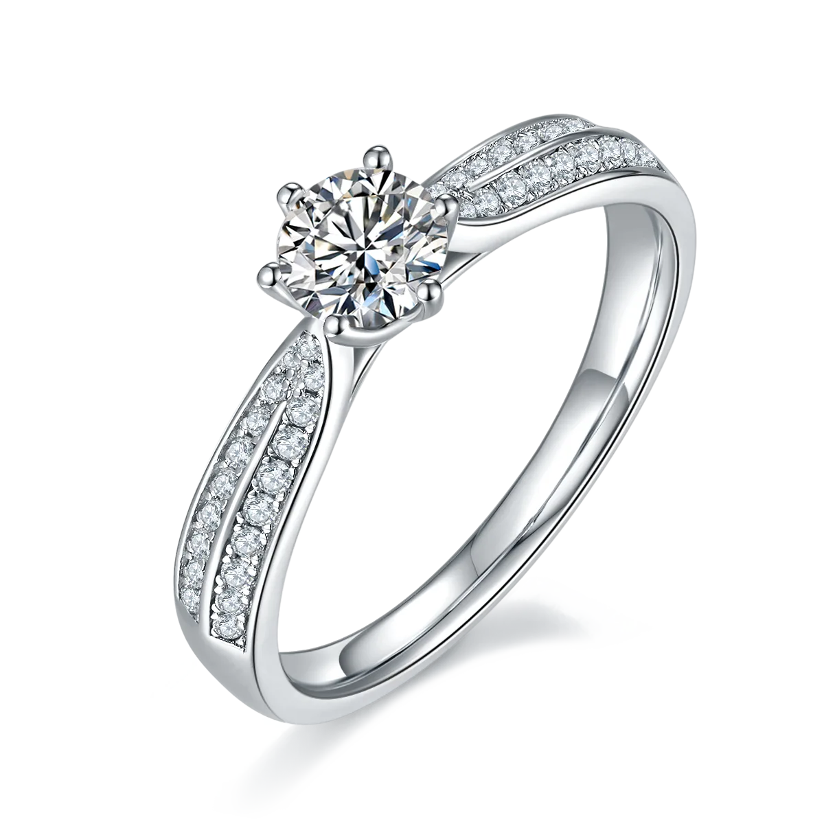 Luxury Pavé Starlight Queen S925 White-Gold-Plated Silver Lab-Grown Diamond Engagement Ring Women's Ring 0.5ct D