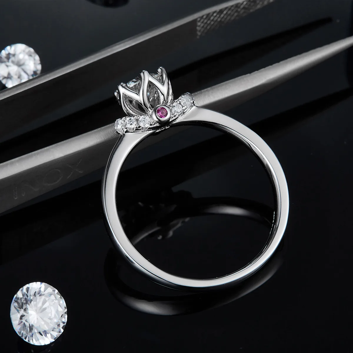 Straight-Band S925 White-Gold-Plated Silver Lab-Grown Diamond Proposal Ring Women's Ring 0.5ct D
