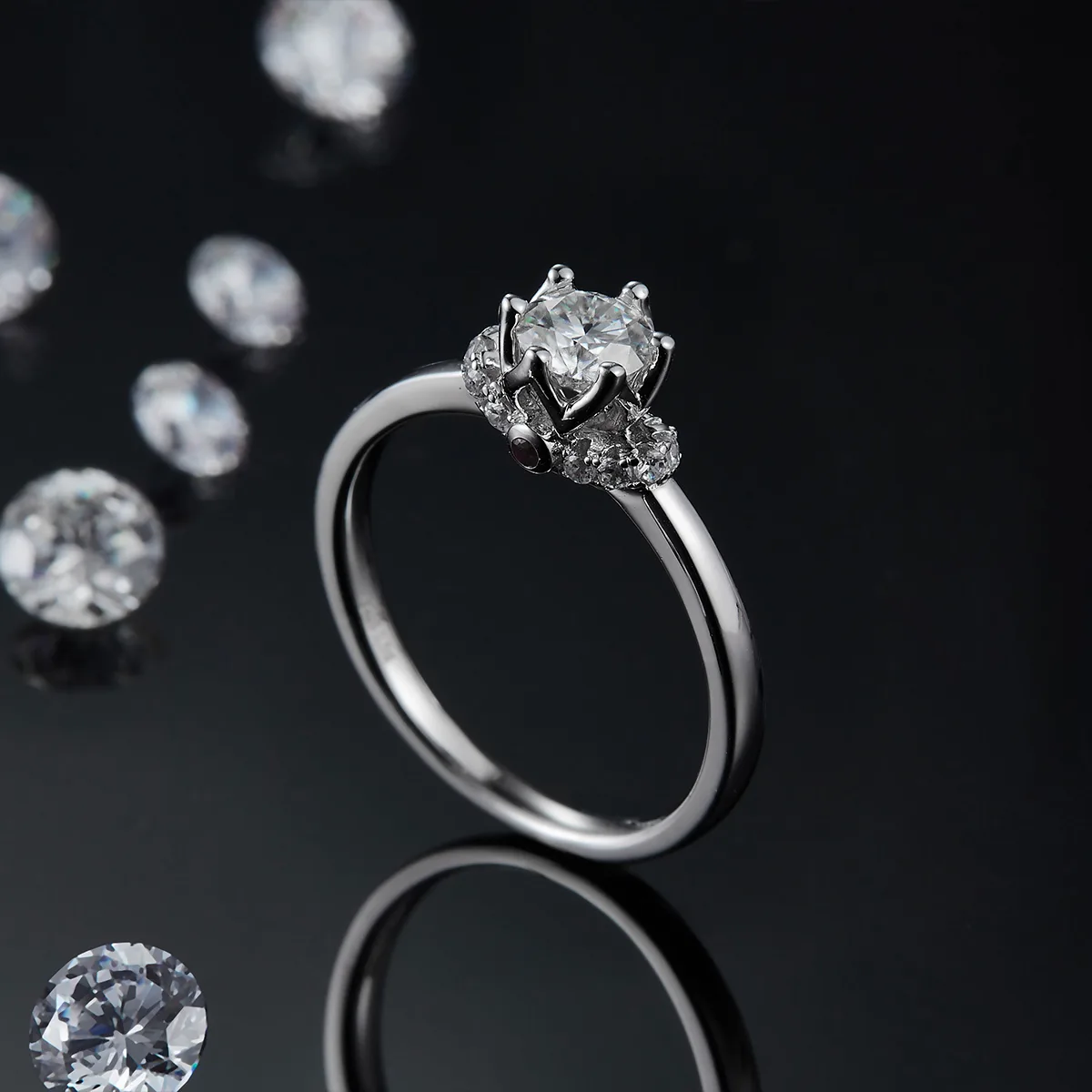 Straight-Band S925 White-Gold-Plated Silver Lab-Grown Diamond Proposal Ring Women's Ring 0.5ct D