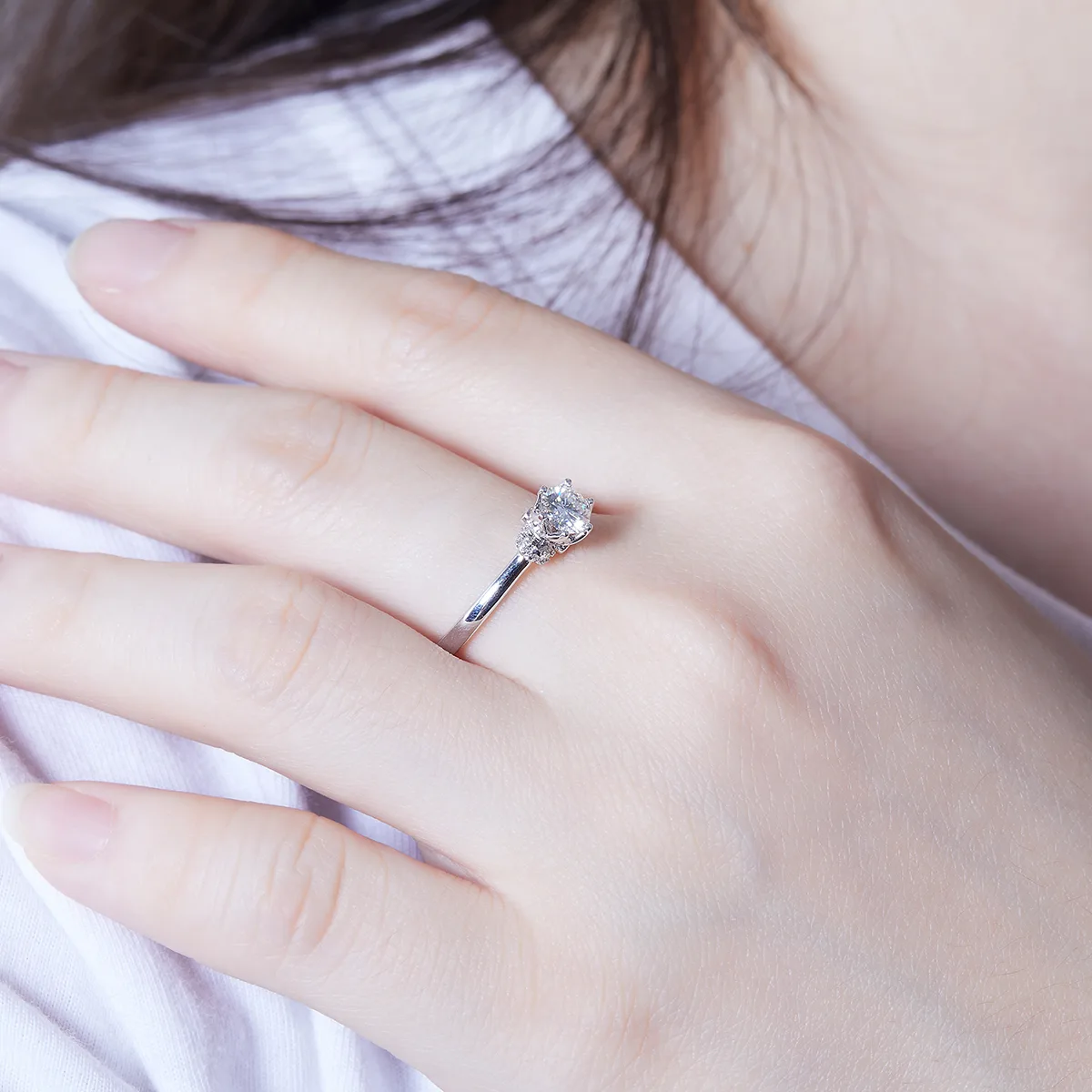Straight-Band S925 White-Gold-Plated Silver Lab-Grown Diamond Proposal Ring Women's Ring 0.5ct D