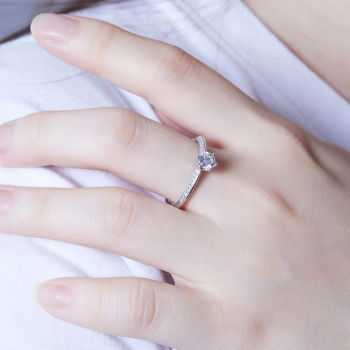Straight-Band Luxury Pavé Half-Band S925 White-Gold-Plated Silver Lab-Grown Diamond Engagement Ring Women's Ring 0.5ct D