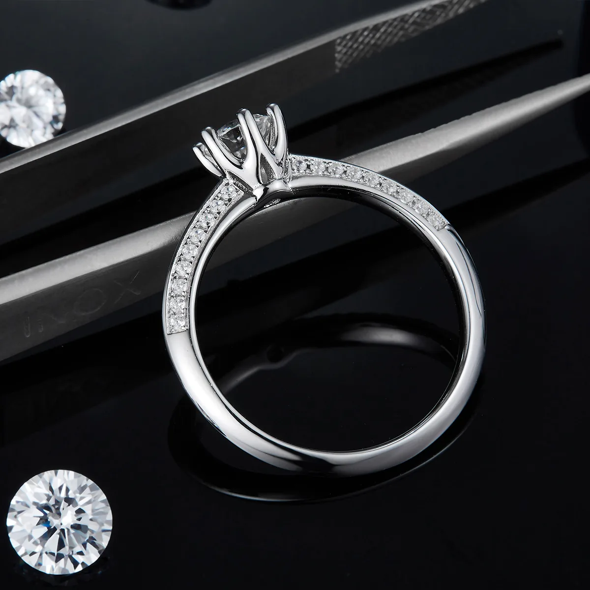 Straight-Band Luxury Pavé Half-Band S925 White-Gold-Plated Silver Lab-Grown Diamond Engagement Ring Women's Ring 0.5ct D