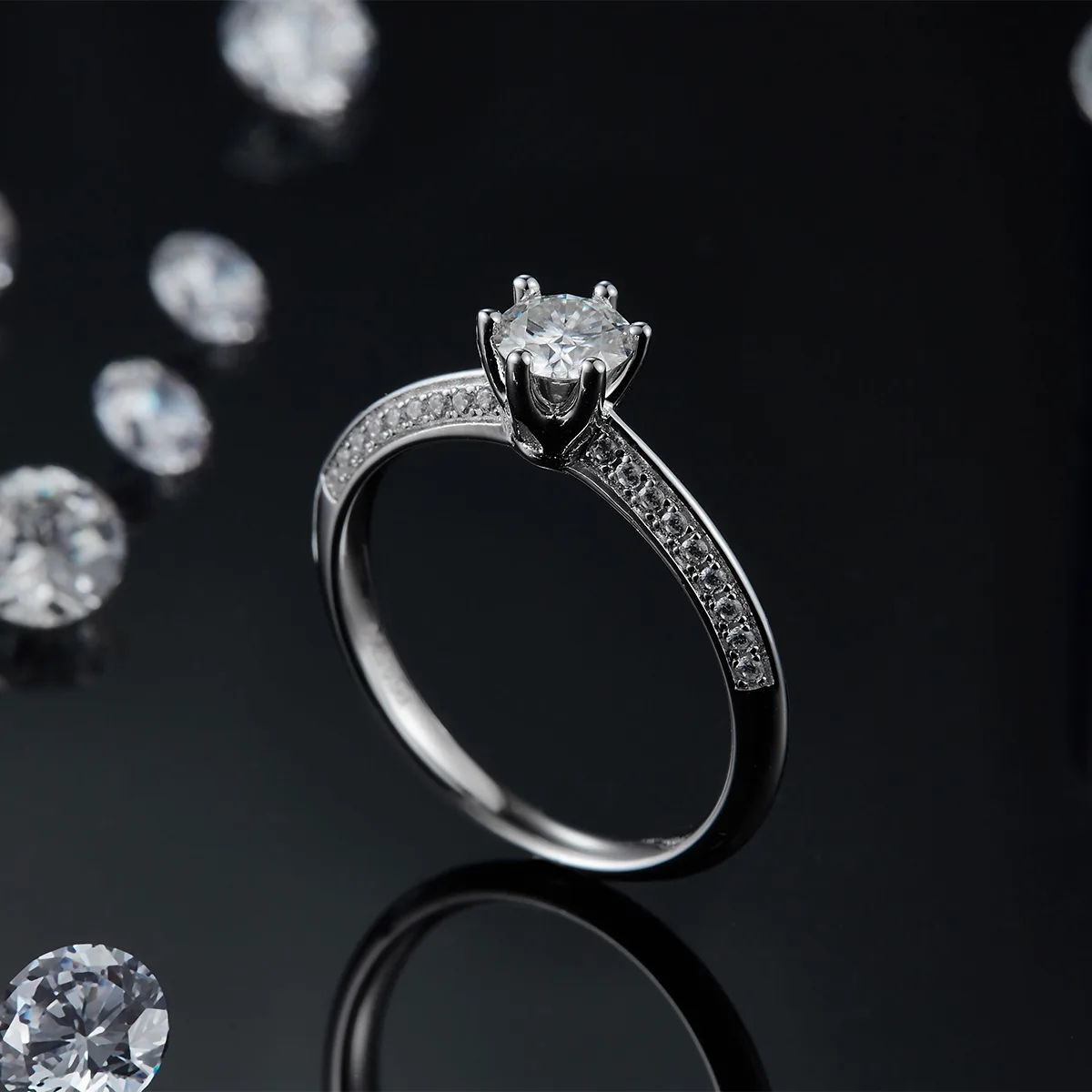 Straight-Band Luxury Pavé Half-Band S925 White-Gold-Plated Silver Lab-Grown Diamond Engagement Ring Women's Ring 0.5ct D