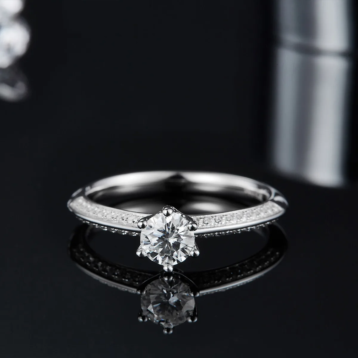 Straight-Band Luxury Pavé Half-Band S925 White-Gold-Plated Silver Lab-Grown Diamond Engagement Ring Women's Ring 0.5ct D