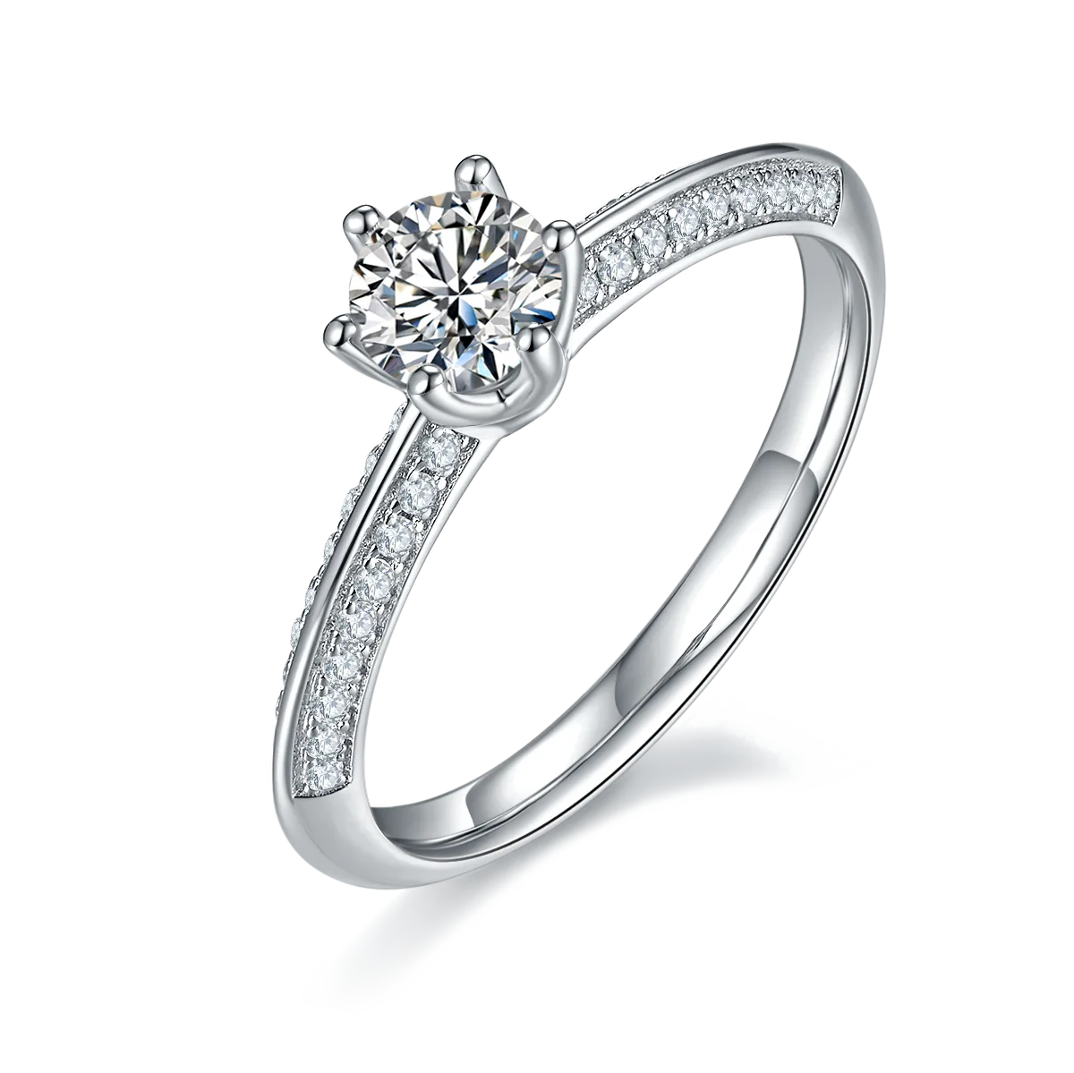 Straight-Band Luxury Pavé Half-Band S925 White-Gold-Plated Silver Lab-Grown Diamond Engagement Ring Women's Ring 0.5ct D