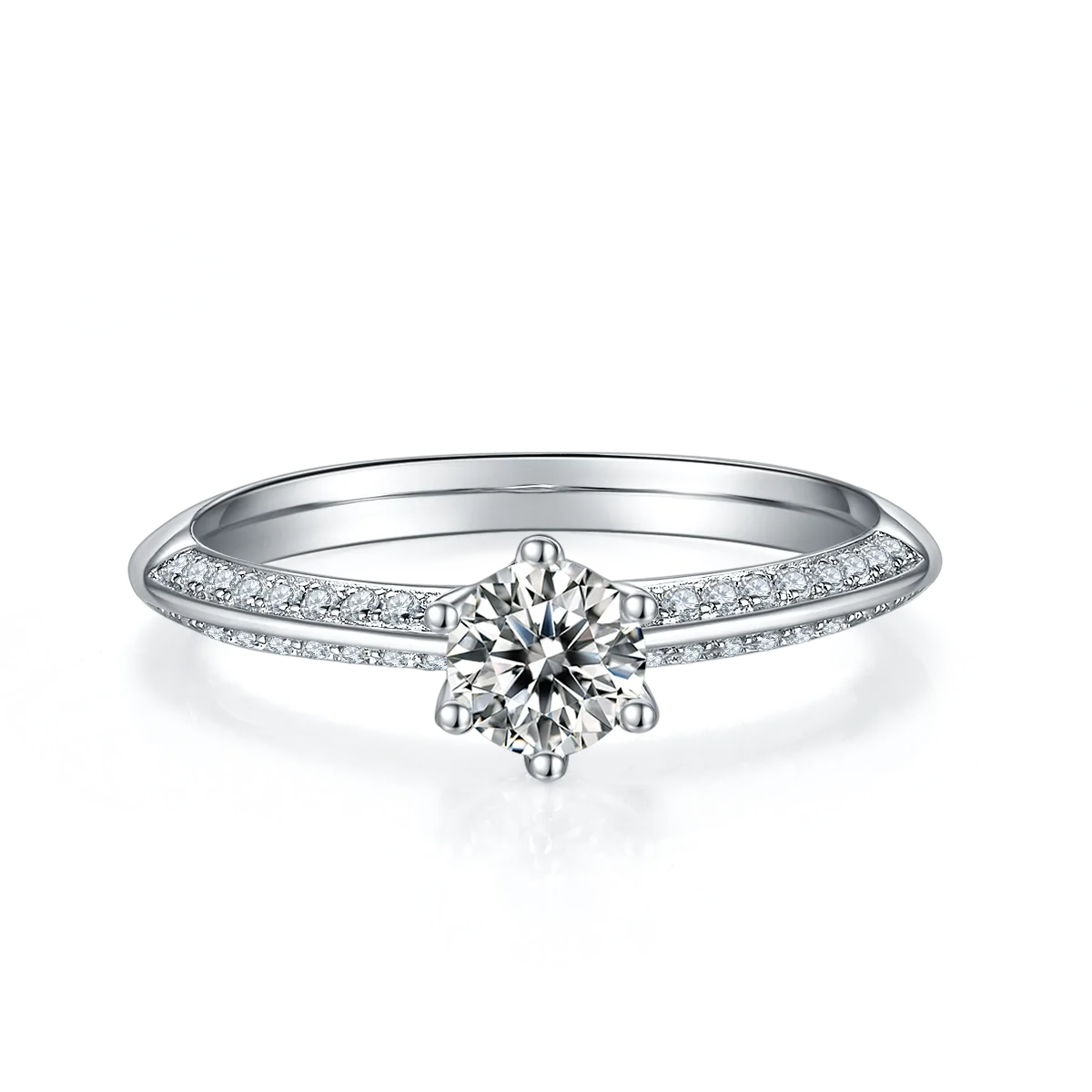 Straight-Band Luxury Pavé Half-Band S925 White-Gold-Plated Silver Lab-Grown Diamond Engagement Ring Women's Ring 0.5ct D