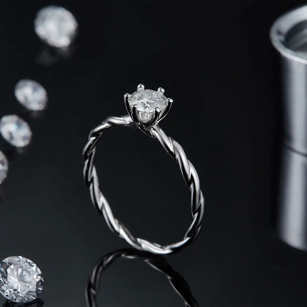 Straight-Band Vine S925 White-Gold-Plated Silver Lab-Grown Diamond Proposal Ring Women's Ring 0.5ct D