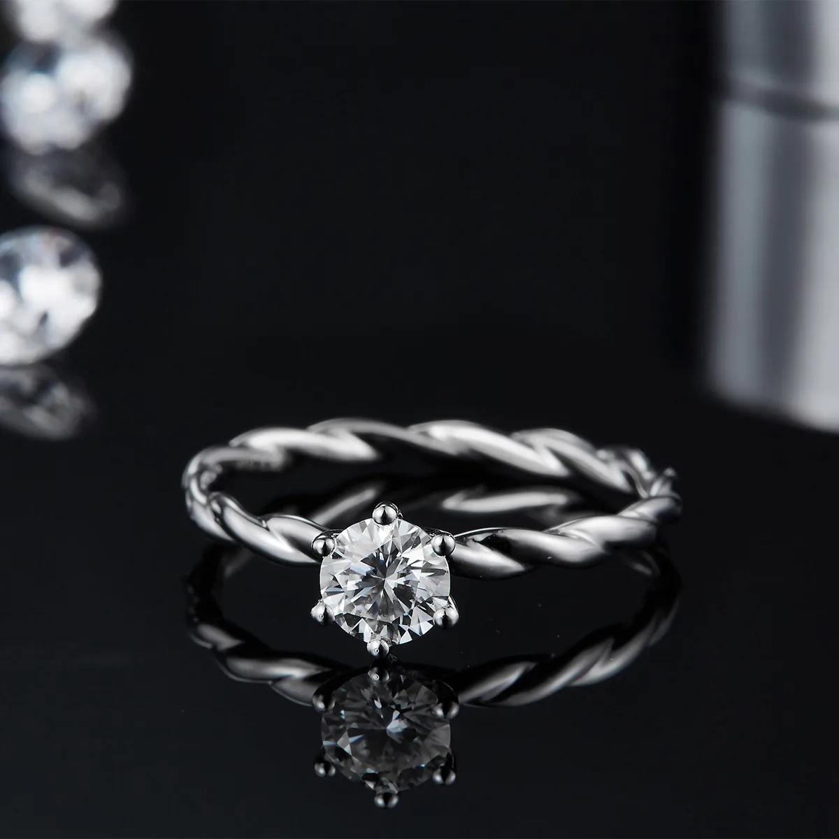 Straight-Band Vine S925 White-Gold-Plated Silver Lab-Grown Diamond Proposal Ring Women's Ring 0.5ct D