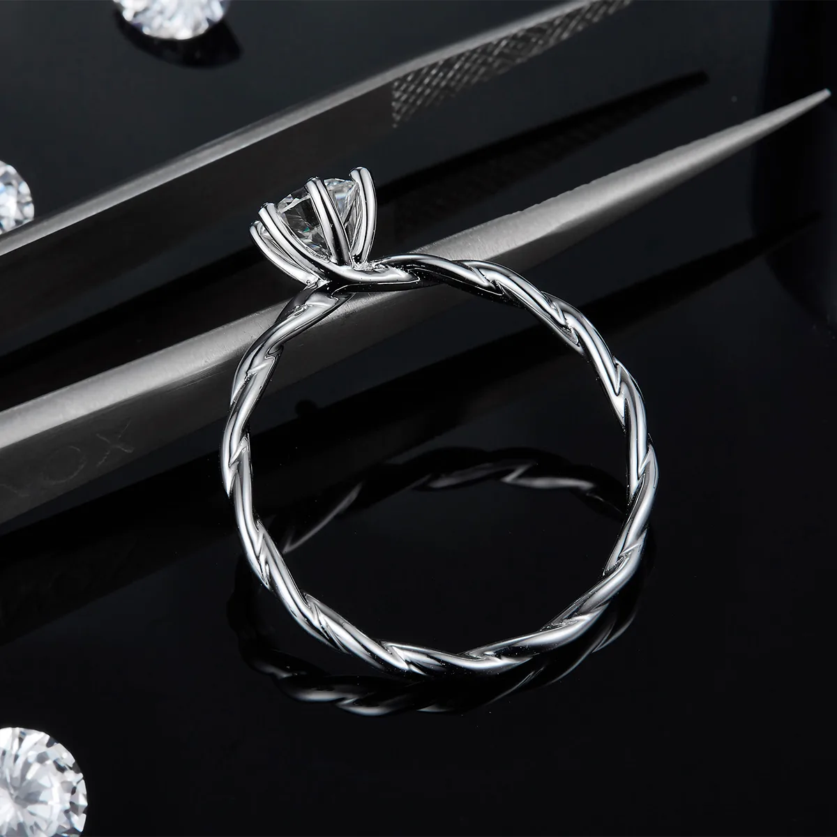 Straight-Band Vine S925 White-Gold-Plated Silver Lab-Grown Diamond Proposal Ring Women's Ring 0.5ct D