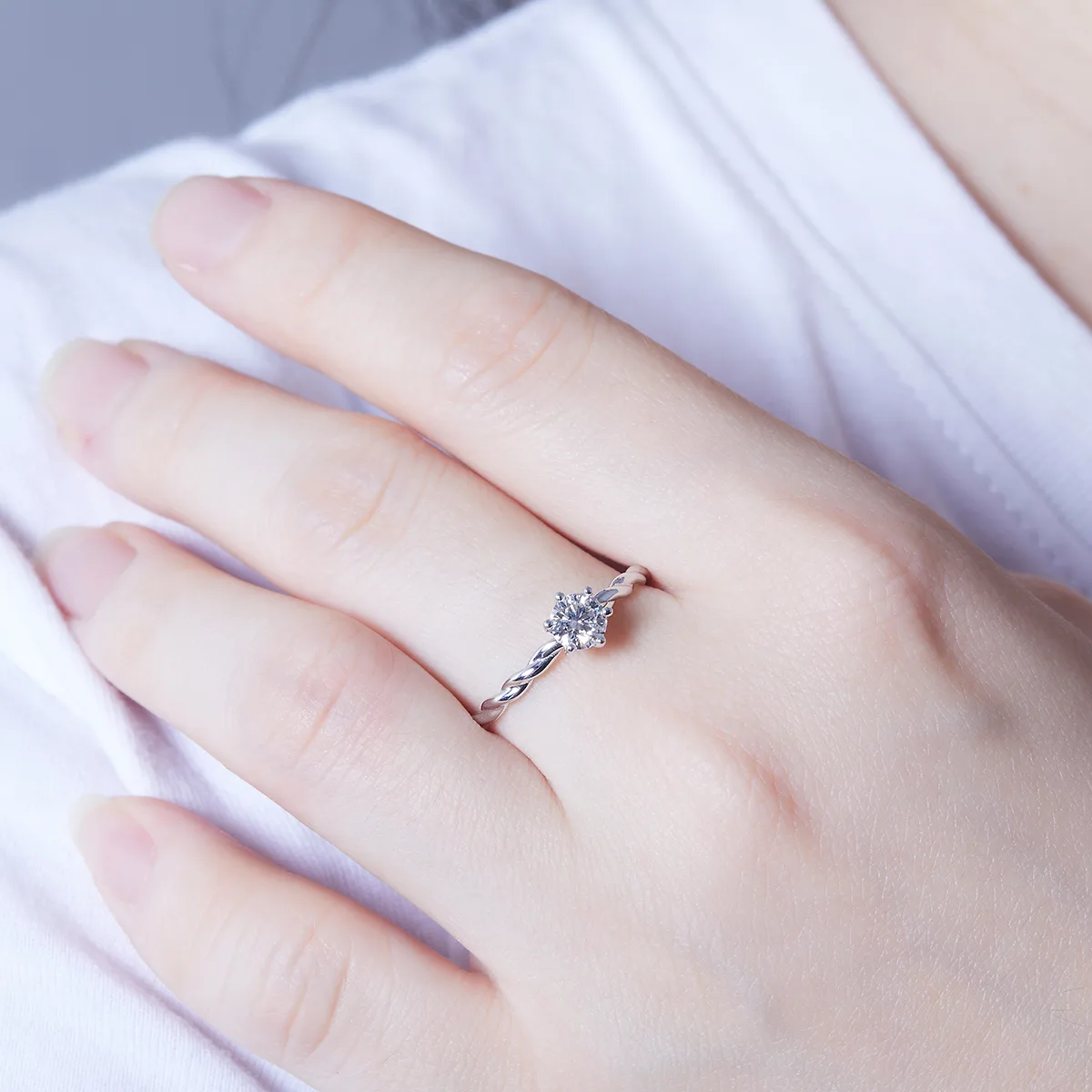 Straight-Band Vine S925 White-Gold-Plated Silver Lab-Grown Diamond Proposal Ring Women's Ring 0.5ct D