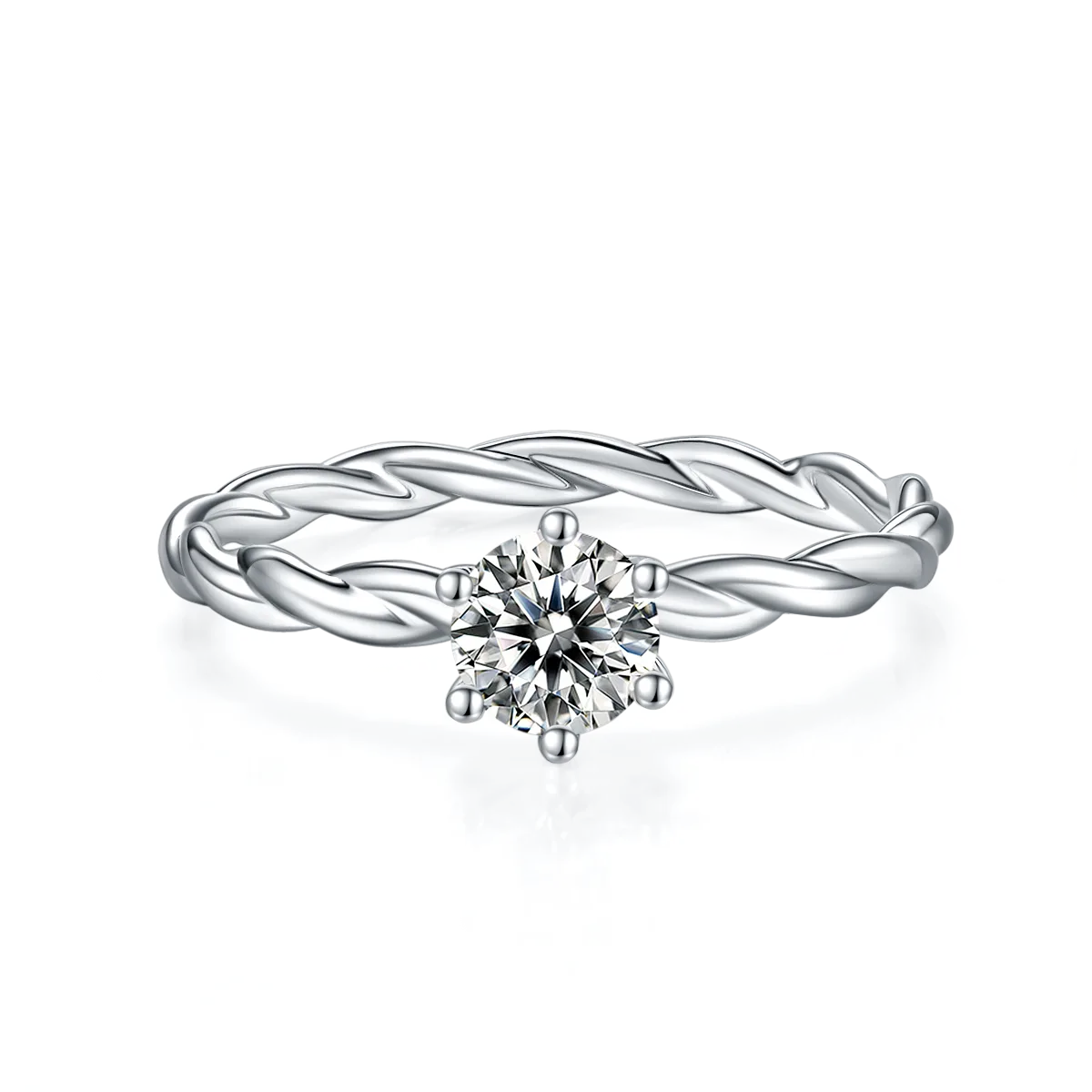 Straight-Band Vine S925 White-Gold-Plated Silver Lab-Grown Diamond Proposal Ring Women's Ring 0.5ct D