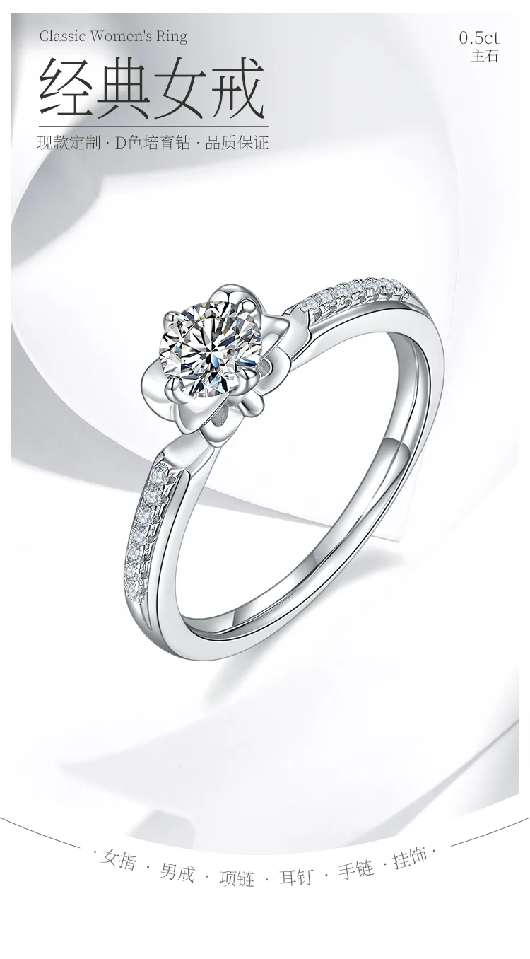 Micro-Pavé S925 White-Gold-Plated Silver Lab-Grown Diamond Proposal Ring Women