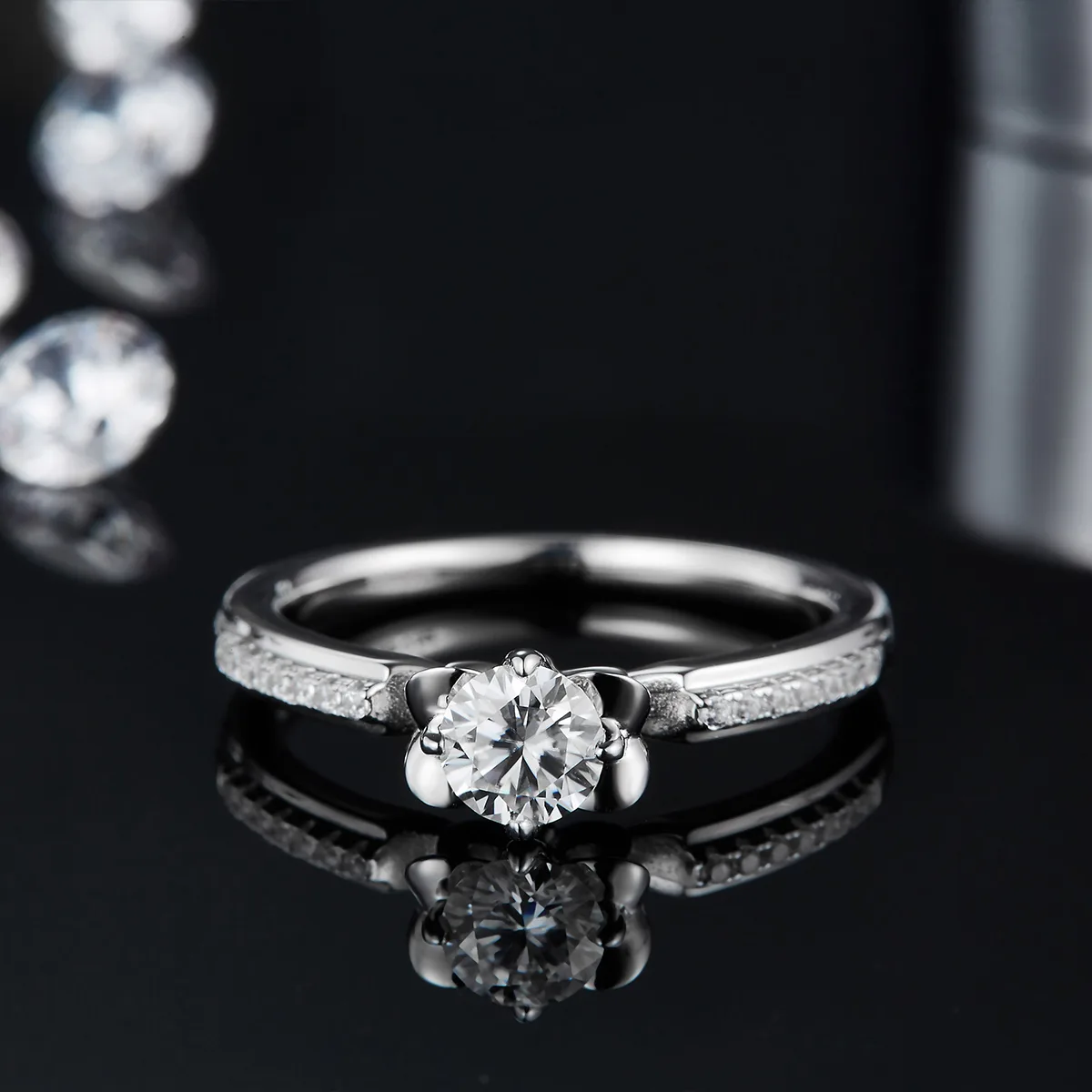 Micro-Pavé S925 White-Gold-Plated Silver Lab-Grown Diamond Proposal Ring Women's Ring 0.5ct D - P23C