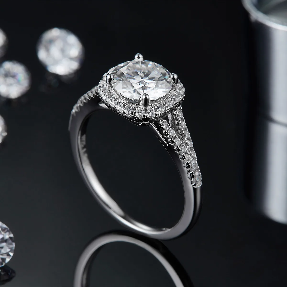 Double-Band Square Bezel S925 White-Gold-Plated Silver Lab-Grown Diamond Engagement Ring Women's Ring 1.5ct D