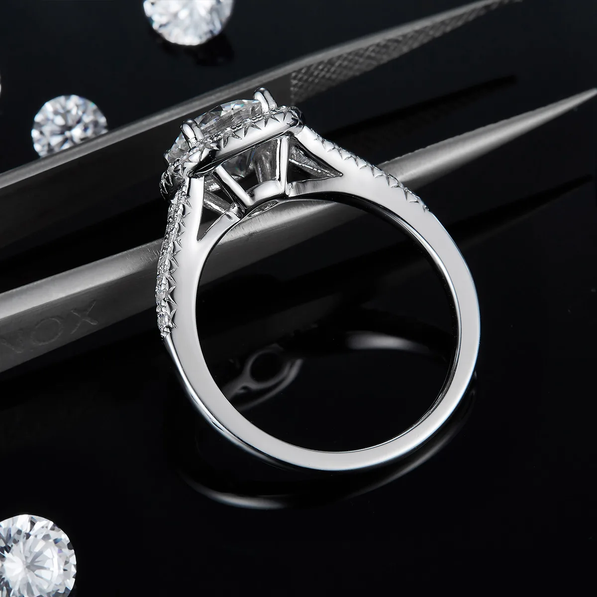 Double-Band Square Bezel S925 White-Gold-Plated Silver Lab-Grown Diamond Engagement Ring Women's Ring 1.5ct D