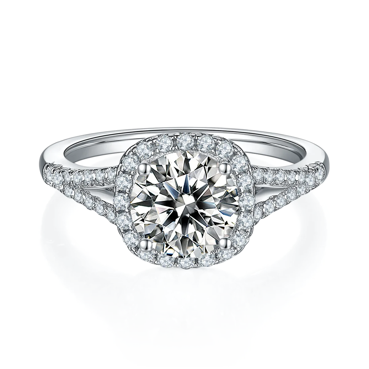 Double-Band Square Bezel S925 White-Gold-Plated Silver Lab-Grown Diamond Engagement Ring Women's Ring 1.5ct D