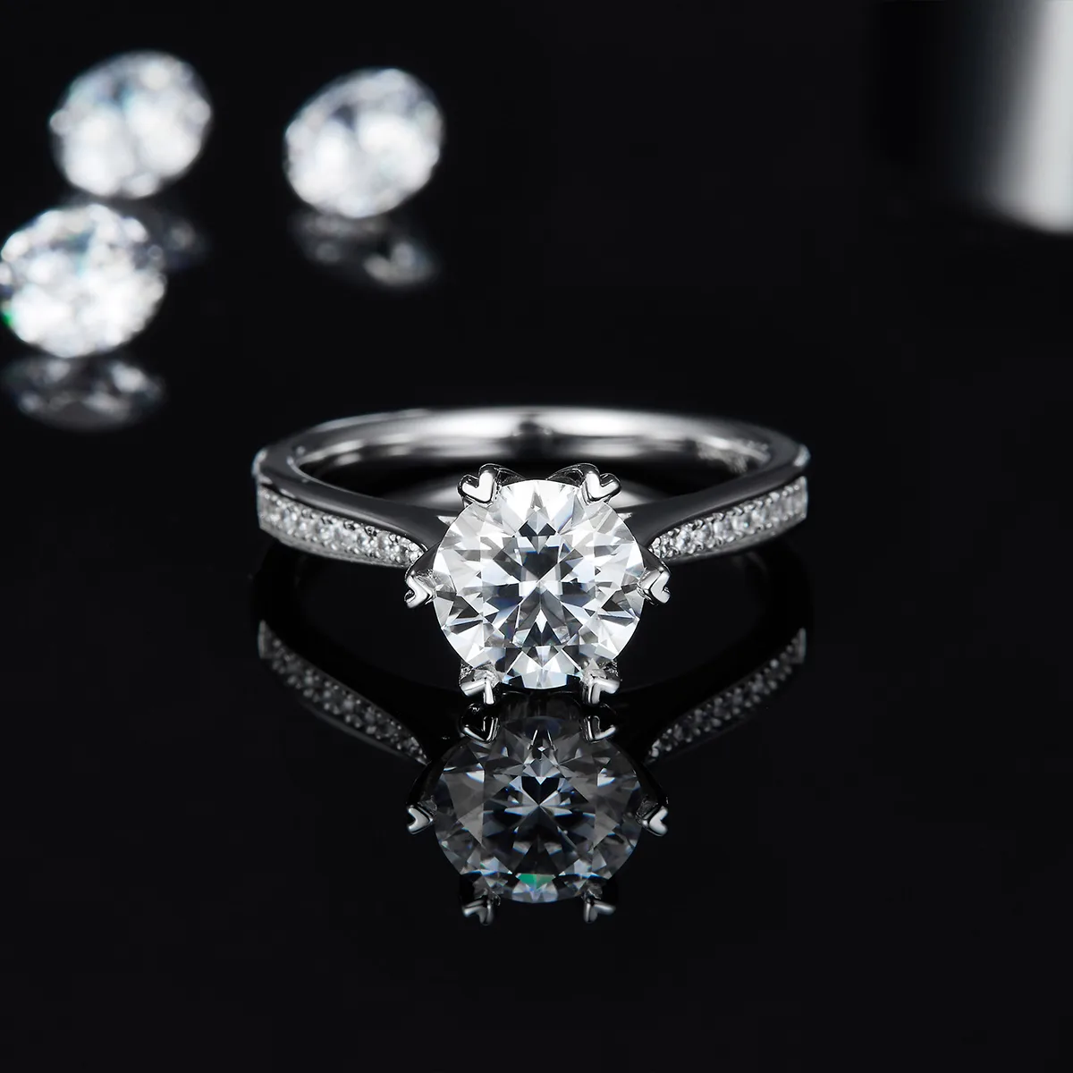 Fortune Turns S925 White-Gold-Plated Silver Lab-Grown Diamond Engagement Ring Women's Ring 1.5ct D