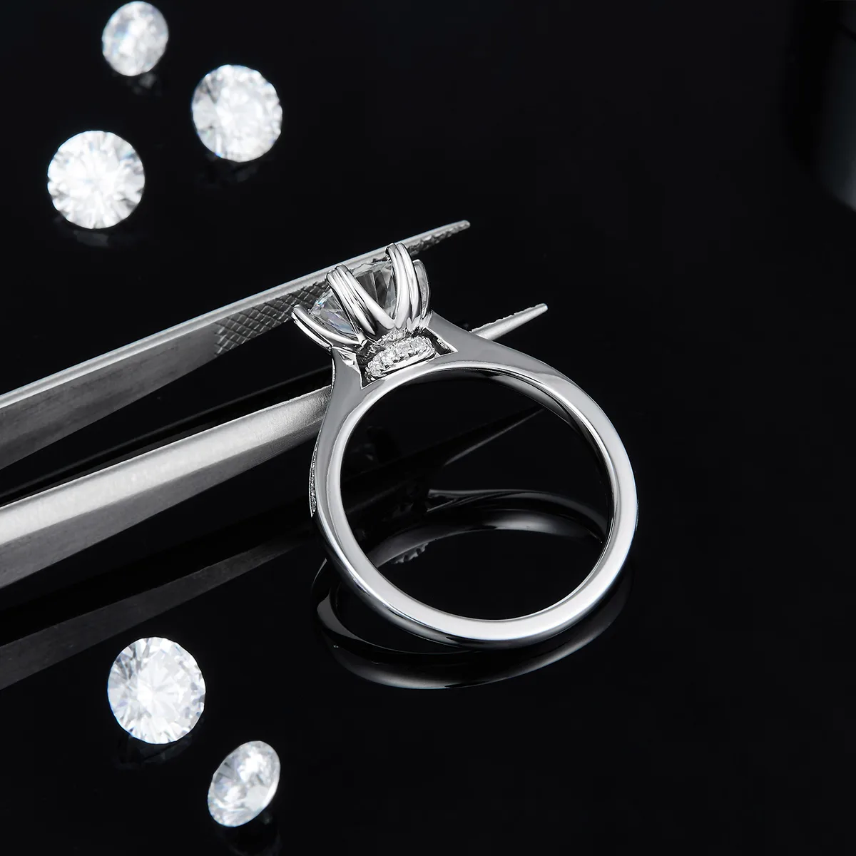 Fortune Turns S925 White-Gold-Plated Silver Lab-Grown Diamond Engagement Ring Women's Ring 1.5ct D
