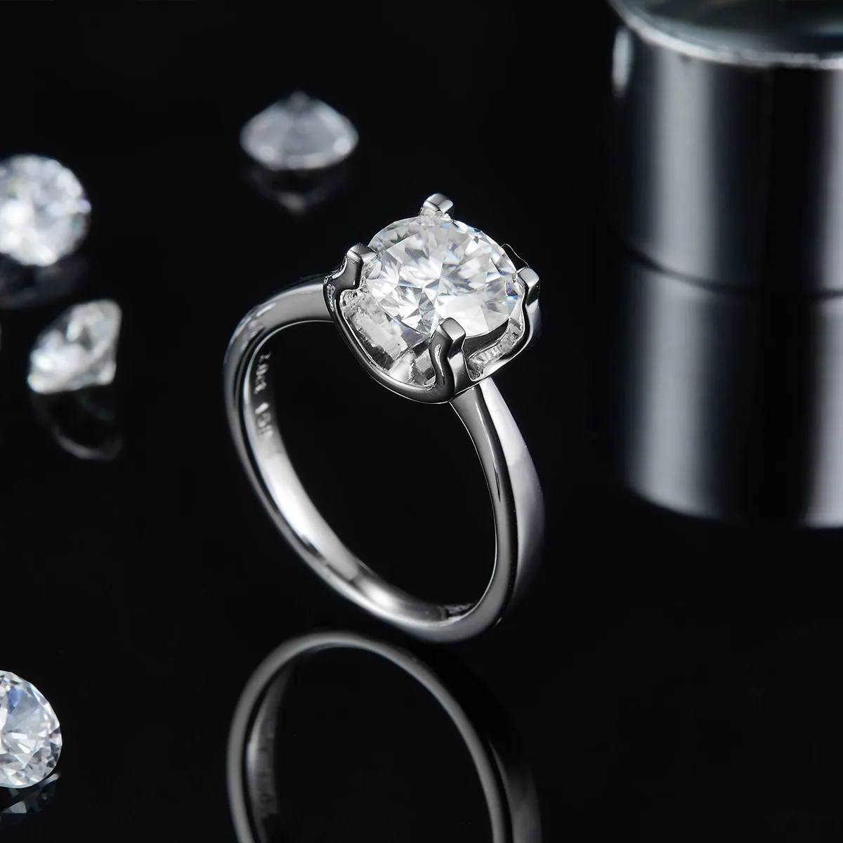 Classic Ox S925 White-Gold-Plated Silver Lab-Grown Diamond Wedding Band Women's Ring 2.0ct D