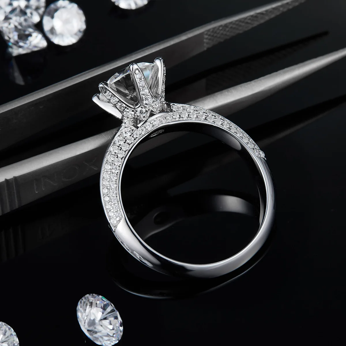 Half-Band S925 White-Gold-Plated Silver Lab-Grown Diamond Proposal Ring Women's Ring 2.0ct D