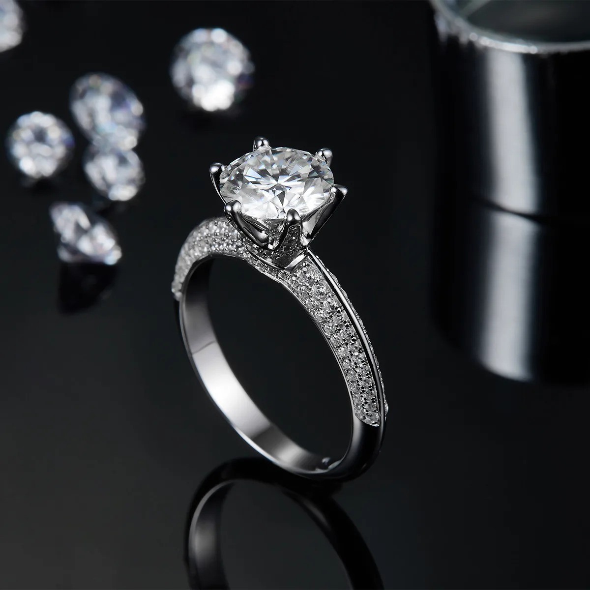 Half-Band S925 White-Gold-Plated Silver Lab-Grown Diamond Proposal Ring Women's Ring 2.0ct D
