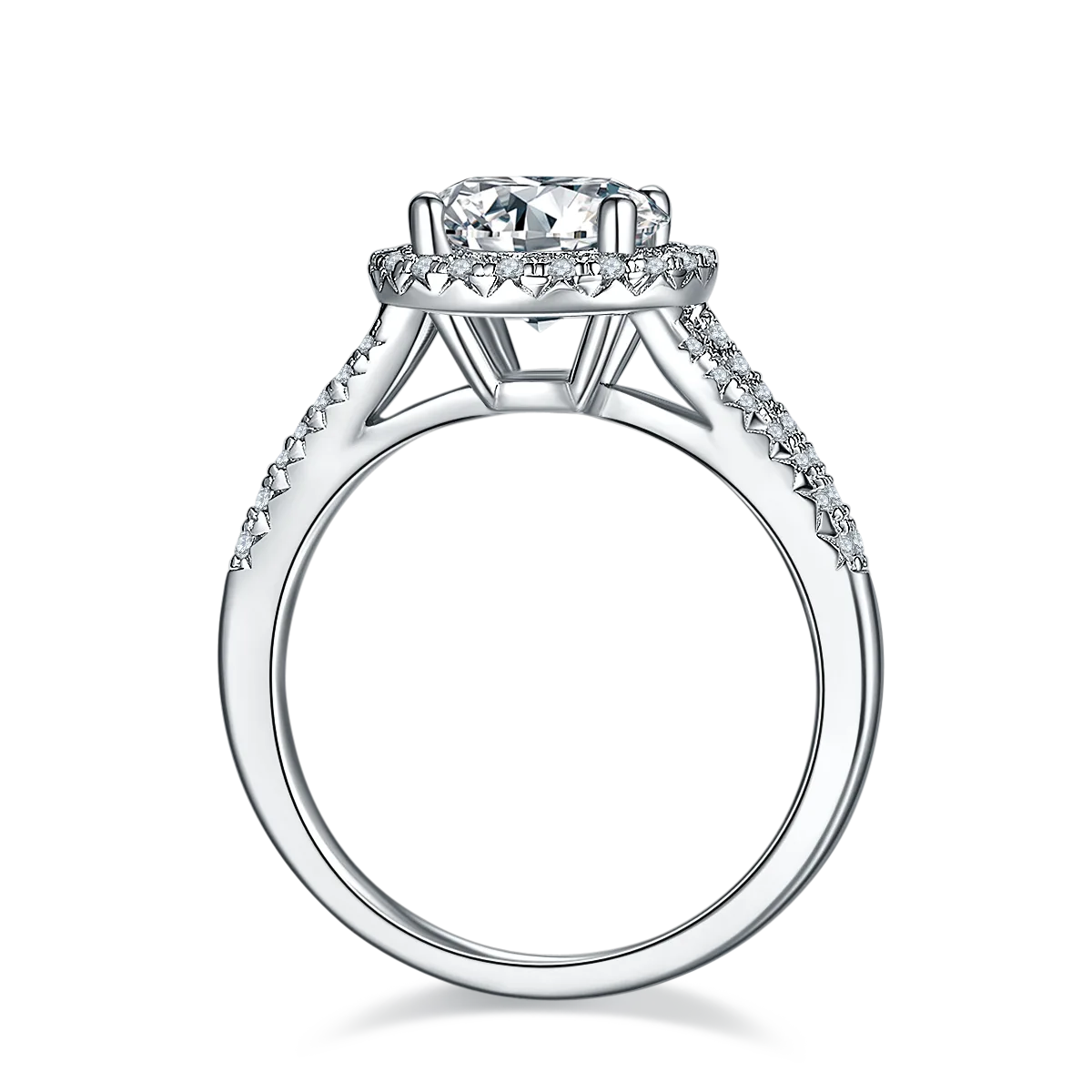 Double-Band Round Bezel S925 White-Gold-Plated Silver Lab-Grown Diamond Engagement Ring Women's Ring 2.0ct D