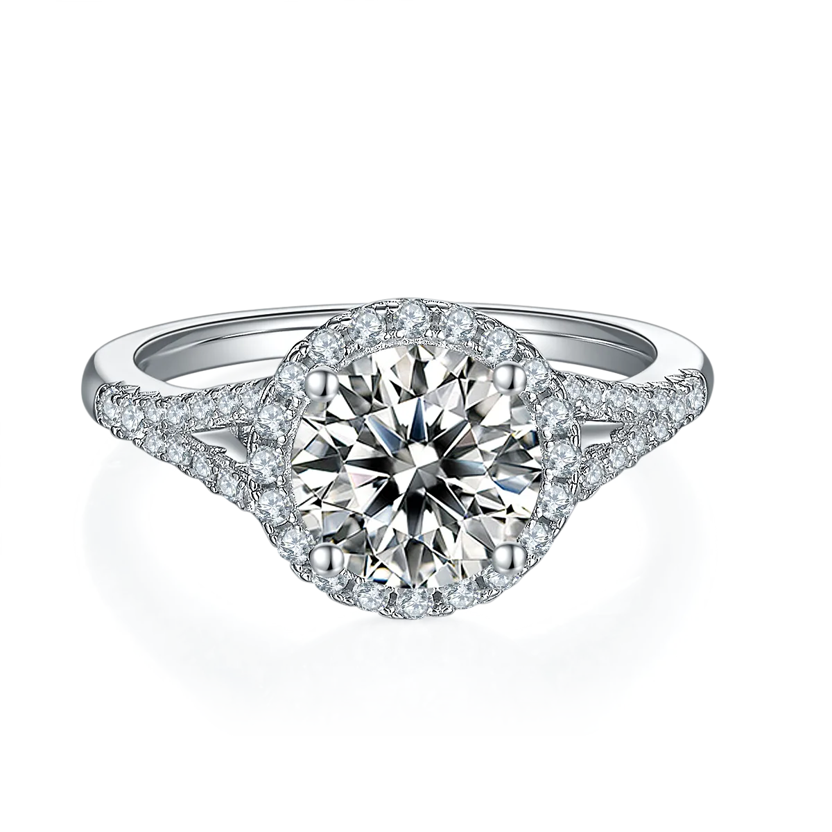 Double-Band Round Bezel S925 White-Gold-Plated Silver Lab-Grown Diamond Engagement Ring Women's Ring 2.0ct D