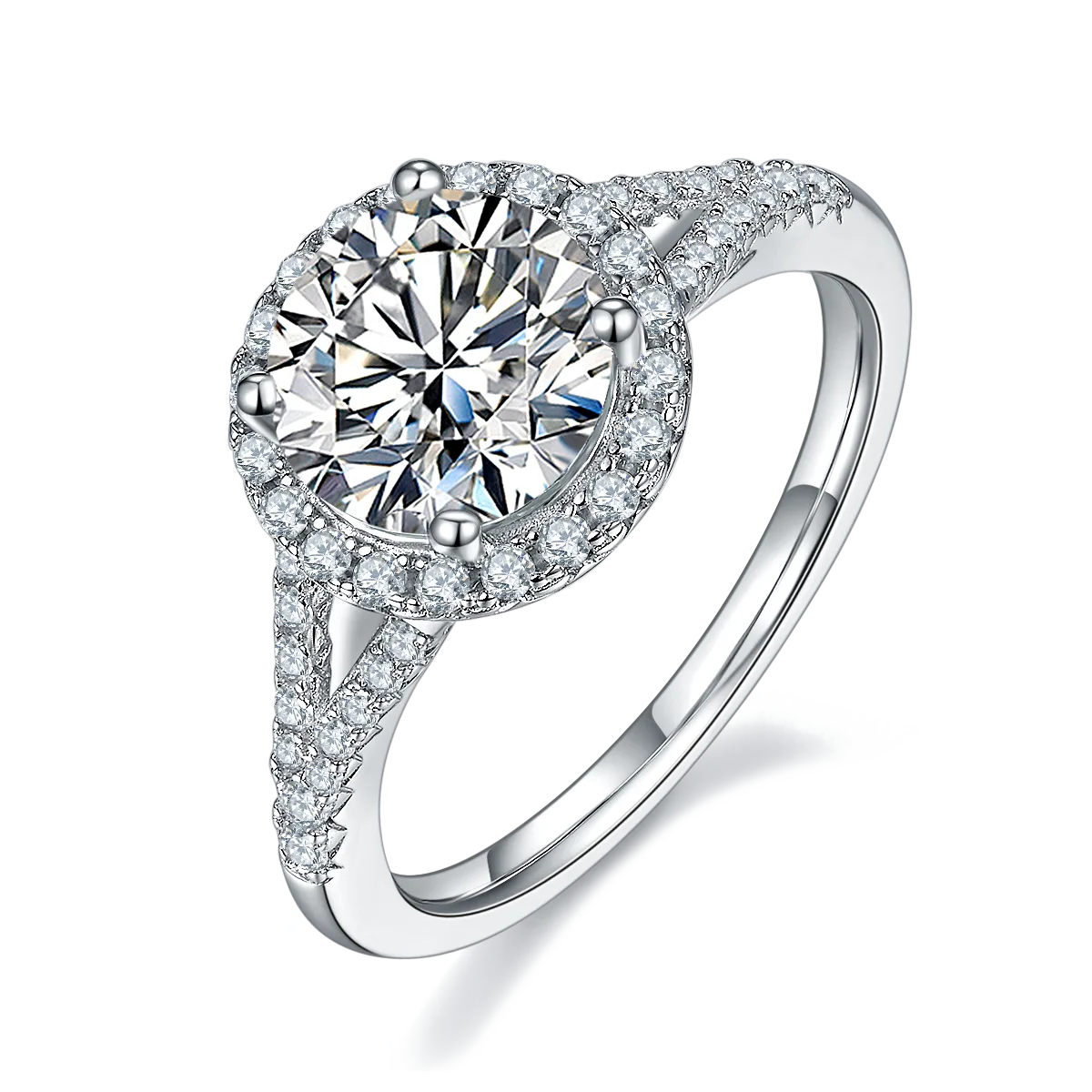 Double-Band Round Bezel S925 White-Gold-Plated Silver Lab-Grown Diamond Engagement Ring Women's Ring 2.0ct D