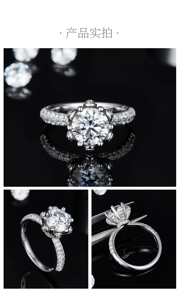 Straight-Band Luxury Pavé Flora S925 White-Gold-Plated Silver Lab-Grown Diamond 