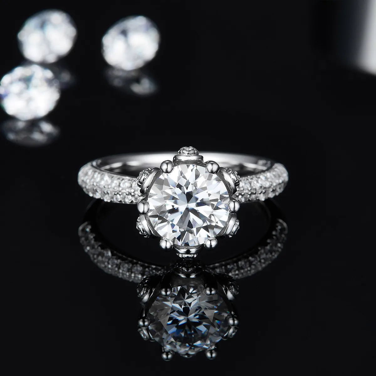 Straight-Band Luxury Pavé Flora S925 White-Gold-Plated Silver Lab-Grown Diamond Wedding Band Women's Ring 2.0ct D