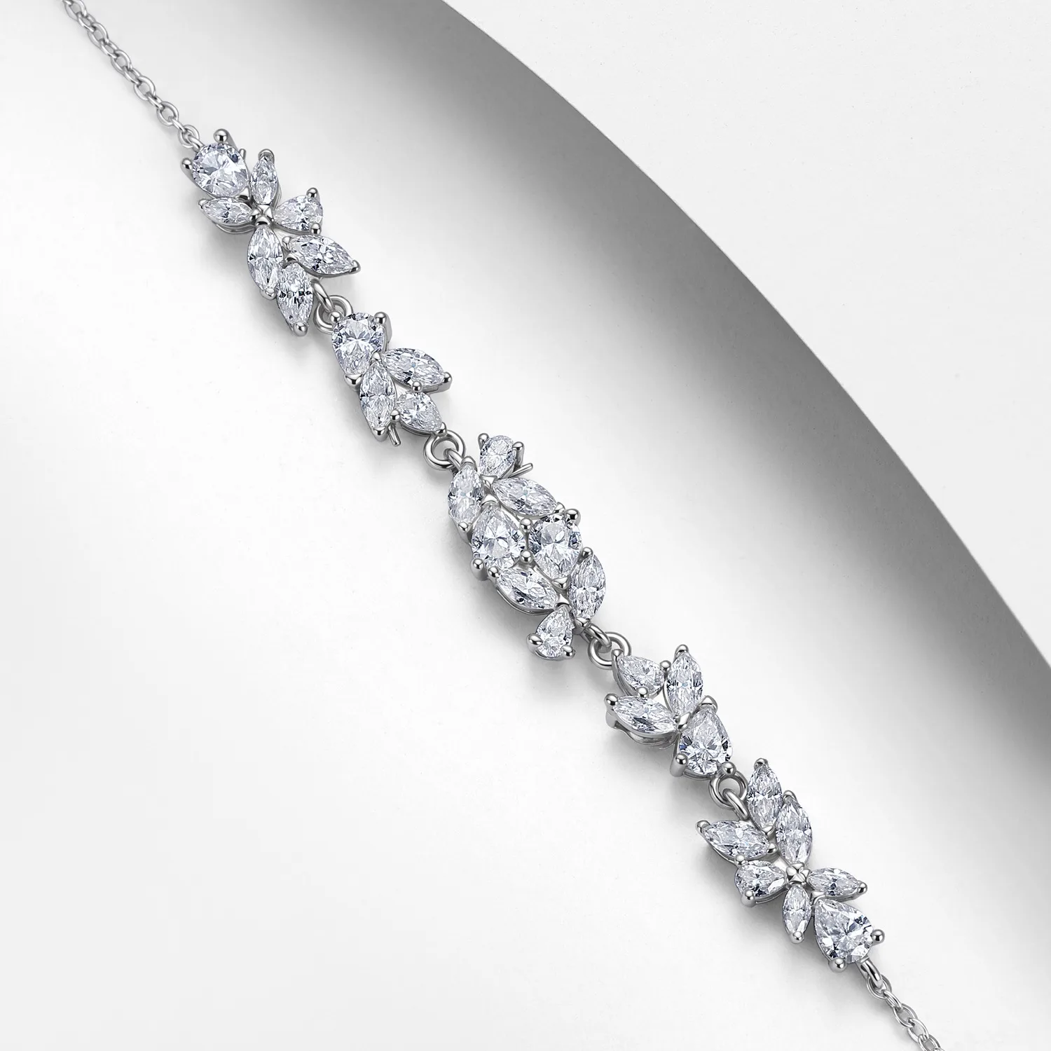 B52612 S925 Silver 18K White Gold Moissanite Purple Vine Flower Bracelet 4.1ct